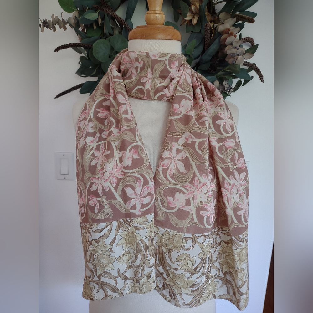 100% Silk Pink and Tan Scarf